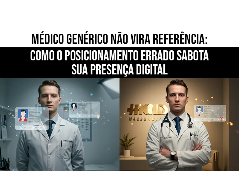 Médico genérico ao lado de médico com posicionamento definido, representando como a imagem digital impacta a autoridade no marketing médico.