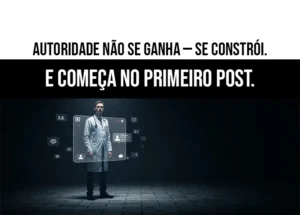 Médico diante de uma interface digital representando autoridade médica no Instagram com ícones de interação, simbolizando presença online estratégica.